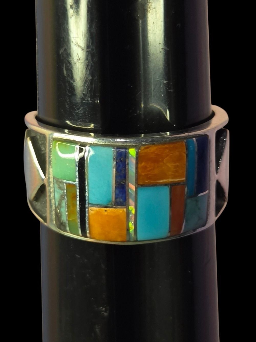 Vintage Sterling Silver Turquoise Spiny Oyster Inlay Ring Sz 10.25 Heavy